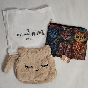 Hello 3am Forever Plush Sleepy Cat Crossbody Purse with Cat Pouch